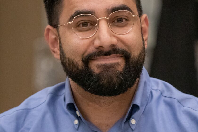 books fiction 2019 LOS ANGELES, CA - MARCH 02: Los Angeles City Council District 6 candidate Marco Santana during a debate at Platinum Banquet Hall in Panorama City, CA on Thursday, March 2, 2023. (Myung J. Chun / Los Angeles Times)