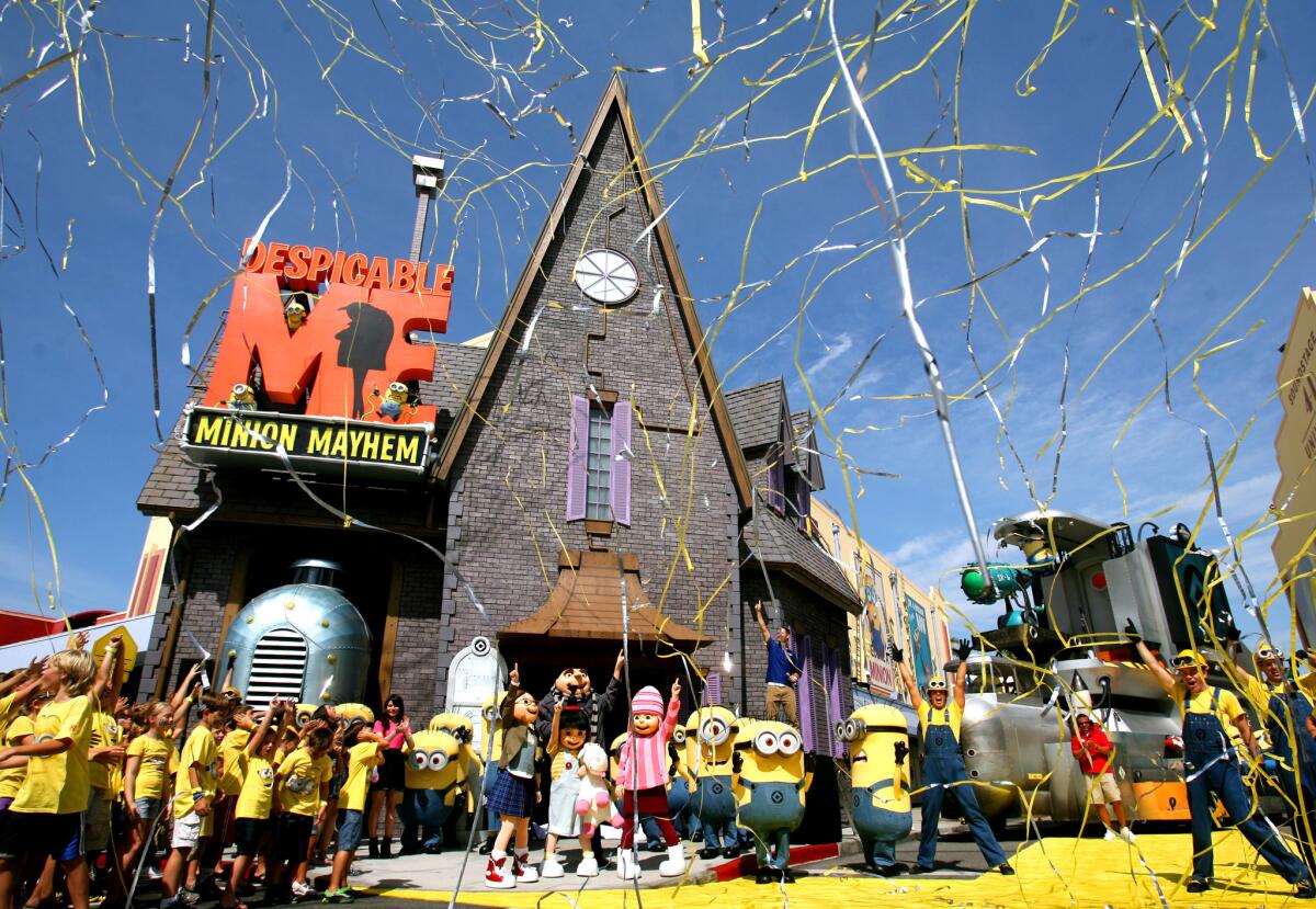 A scene from the grand opening ceremony of the Despicable Me: Minion Mayhem attraction at Universal Studios Orlando in July 2012.