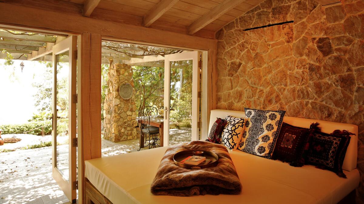 One of the guest rooms at Aja, a boutique-style health and luxury wellness retreat in the Malibu hills.