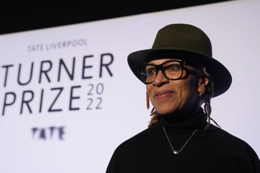 Sculptor Veronica Ryan after being announced the winner of the Turner Prize at St George's Hall in Liverpool, England, Wednesday, Dec. 7, 2022. (Danny Lawson/PA via AP)