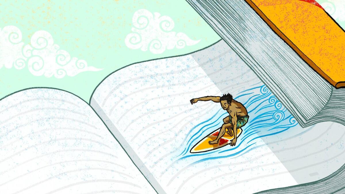 This surfer loves a good beach read.