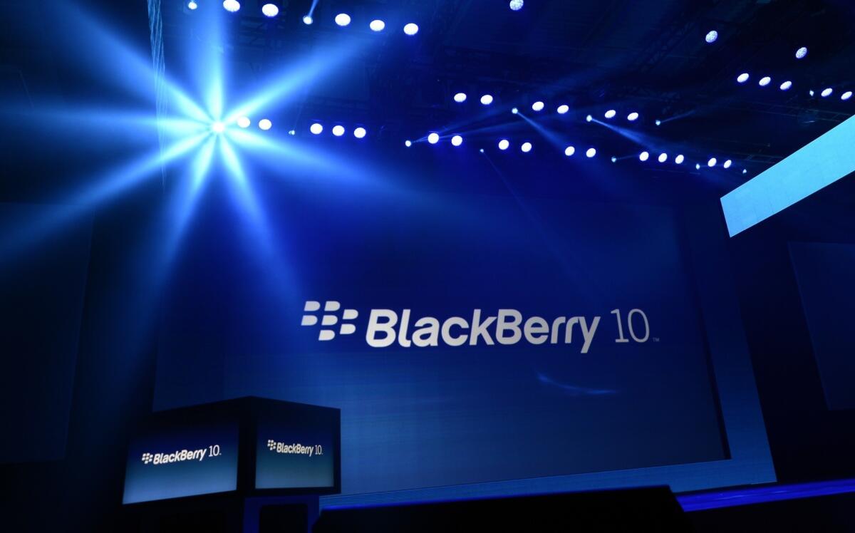 A stage in New York is set for a BlackBerry presentation unveiling the BlackBerry 10.