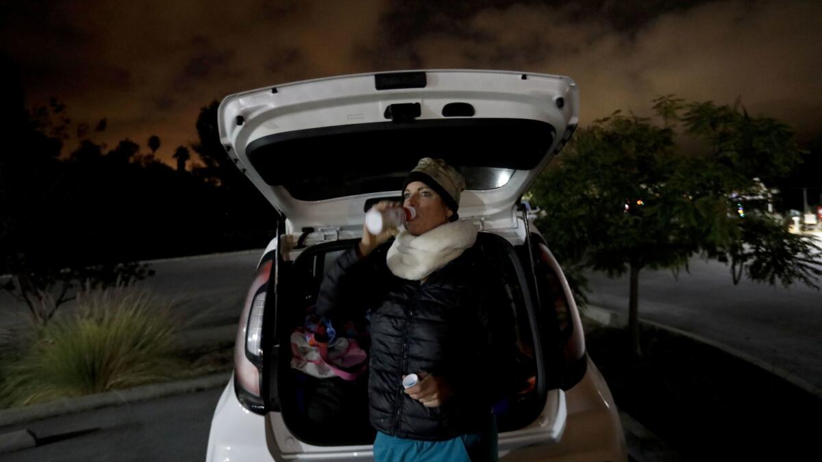 Marva Ericson wakes up before sunrise in a Santa Barbara parking lot. She drinks a SlimFast for breakfast before going to the Y for a shower, before heading to her job. She works as a CNA and is living in her car to make ends meet.