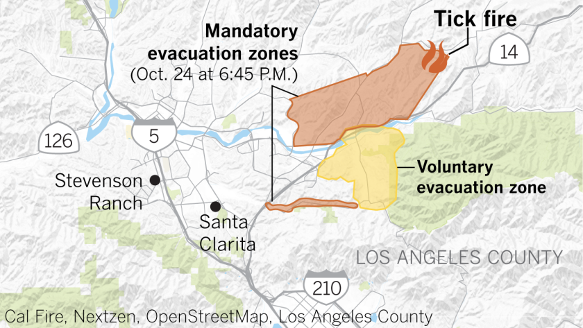 Santa Clarita Fire Map Tick fire in Santa Clarita Valley is burning homes and threatening 