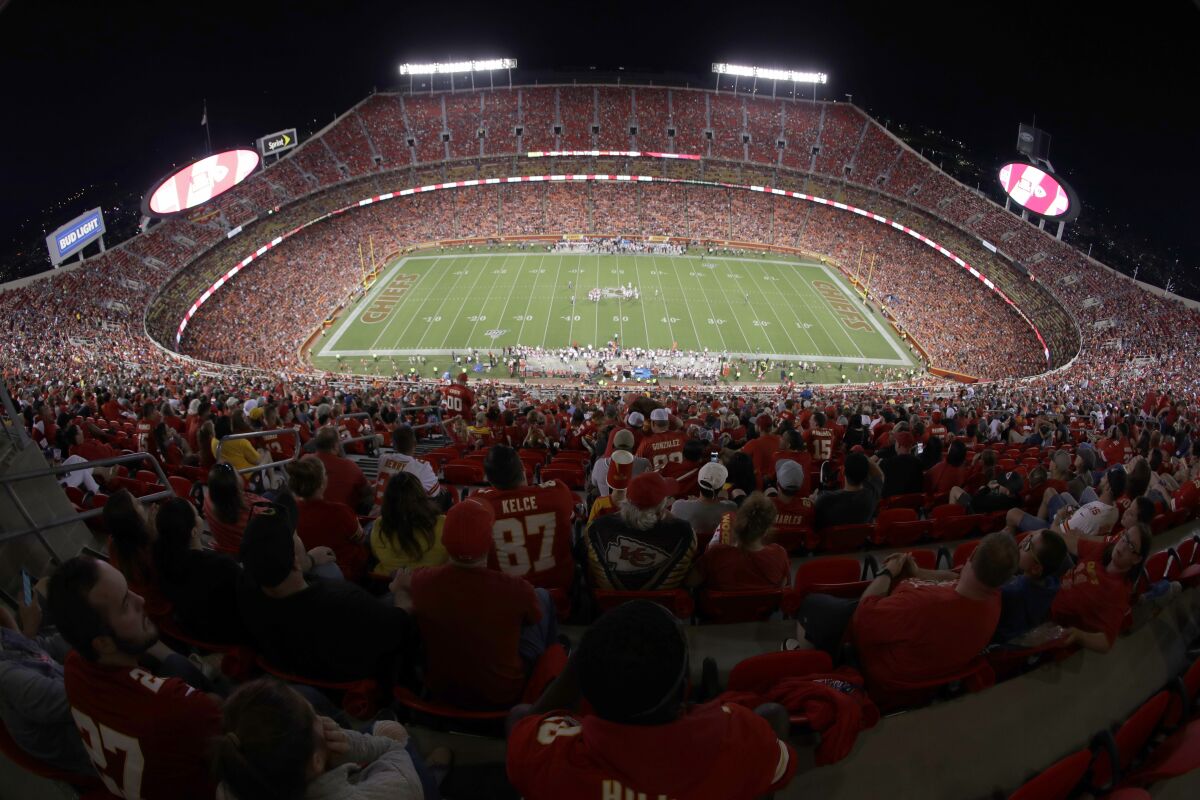 The Kansas City Chiefs and the San Francisco 49ers play during the second half of a preseason game.