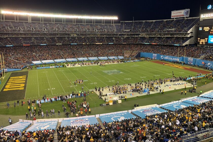 A view of the field at SDCCU Stadium in San Diego during USC's loss to Iowa in the Holiday Bowl on Dec. 28, 2019.
