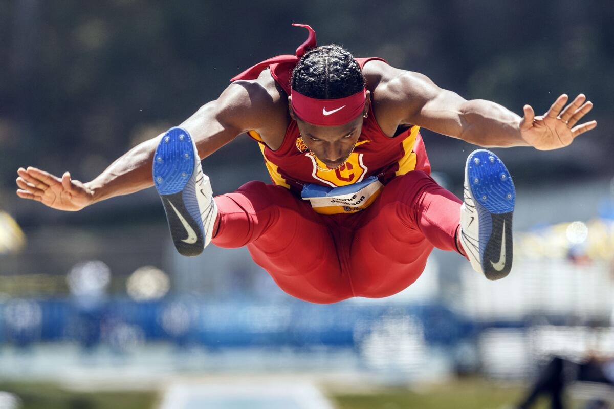USC sophomore Adoree' Jackson competes in the men's long jump during the Trojans' dual meet against UCLA on May 1.