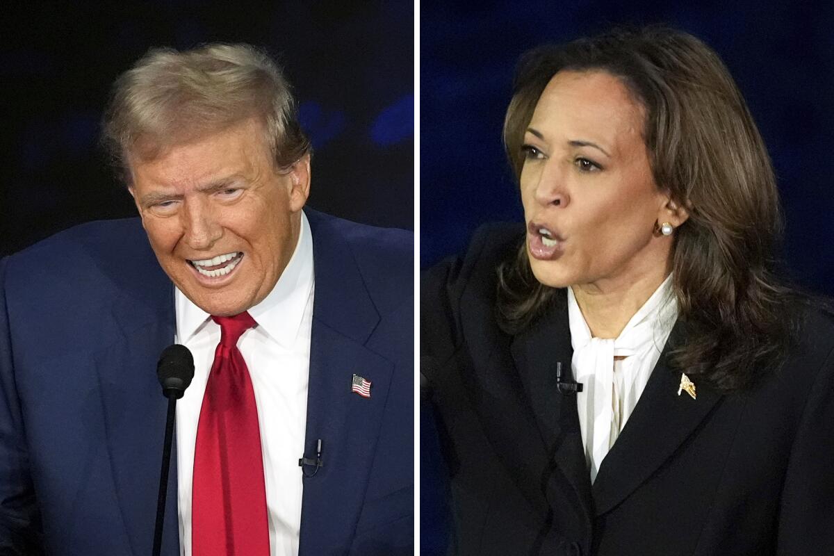 Side by side photos of Donald Trump and Kamala Harris.