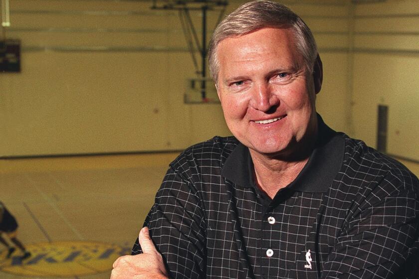 Laker consultant and former general manager and player Jerry West photographed at the team's training facility in El Segundo on April 21, 2000.