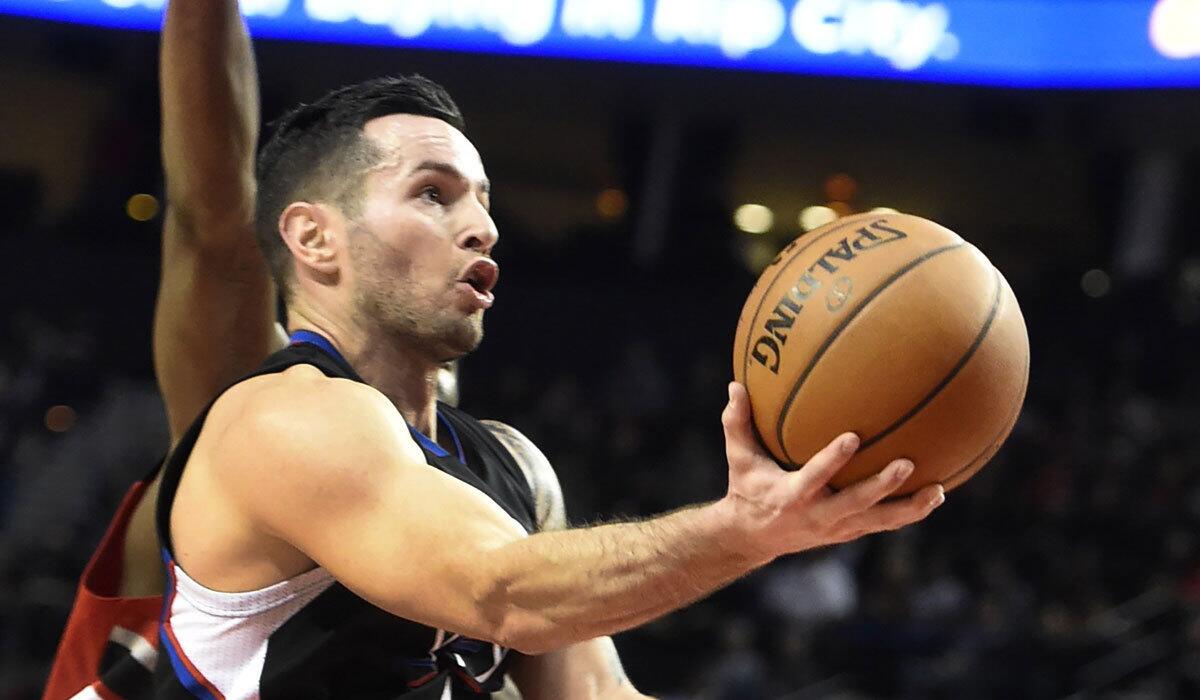 Clippers guard J.J. Redick drives to the basket against Portland on Jan. 6.