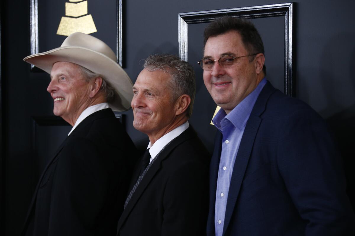 Veteran country musician Vince Gill, right, with fellow Time Jumpers band members "Ranger Doug" Green, left, and Billy Thomas.