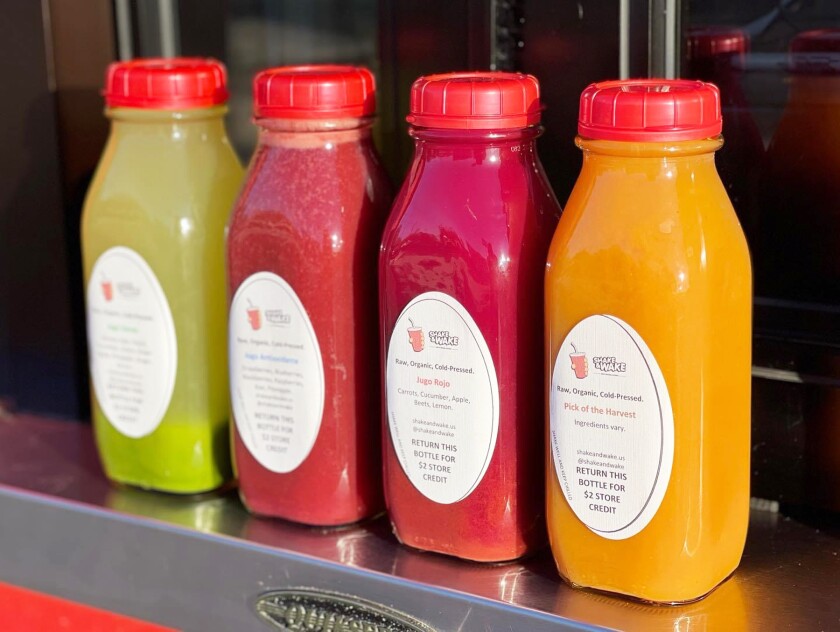 There are four options for Shake & Wake's cold-pressed juices.