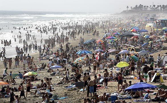 Huntington Beach is always a popular destination with beachgoers, particularly after the towns massive Independence Day Parade, as is evident in this shot from July 4, 2007.