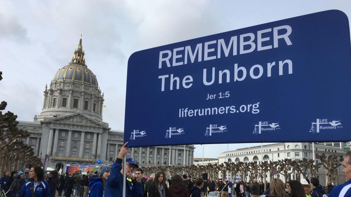 Antiabortion demonstrators gather at San Francisco City Hall.