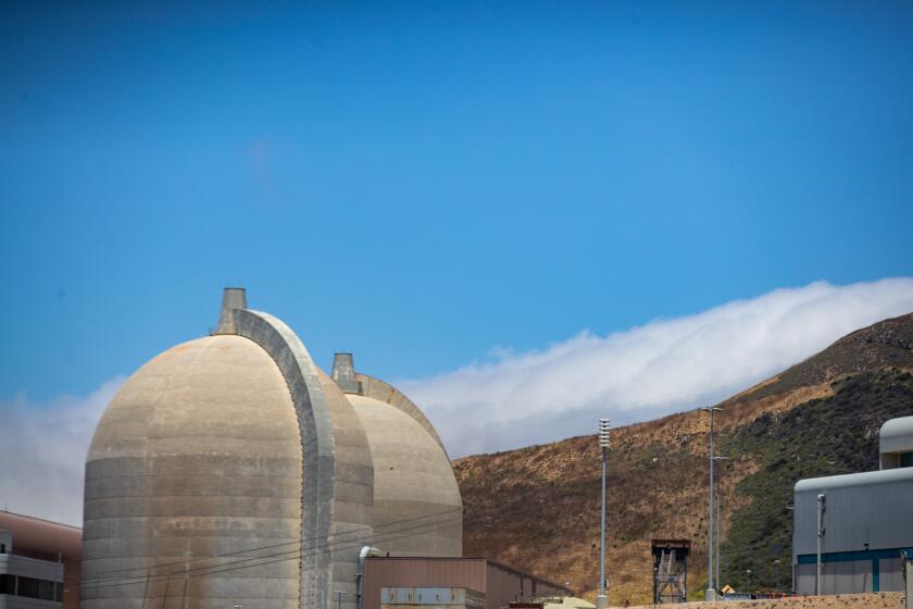 Avila Beach, CA - June 26: Reactor containment buildings at Pacific Gas and Electric's Diablo Canyon Power Plant, the only operating nuclear powered plant in California on Monday, June 26, 2023 in Avila Beach, CA. California Gov. Gavin Newsom is pushing a controversial plan to keep the PG&E plant along the coast near San Luis Obispo operating past its current planned shutdown date of 2025. (Brian van der Brug / Los Angeles Times)