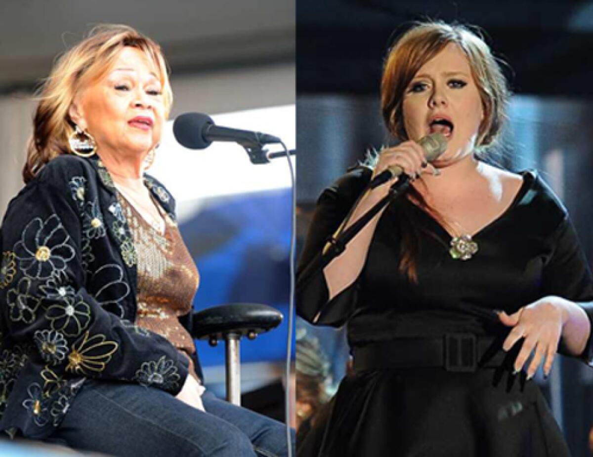GENERATIONS: Etta James, left, will perform with Adele next Sunday.