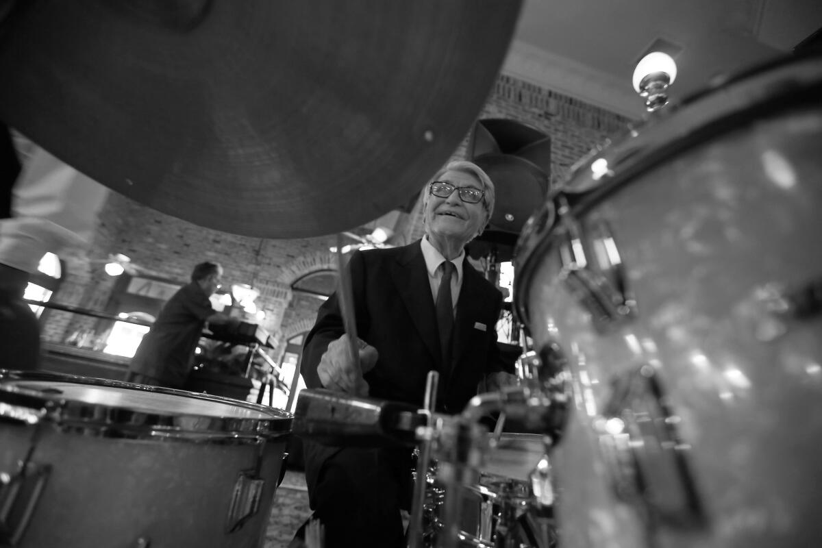 Hideg plays jazz drums at Callender's Grill in Los Angeles. “I love getting ready, I love carrying the drums, I love setting them up, I love everything about it,” Hideg said.