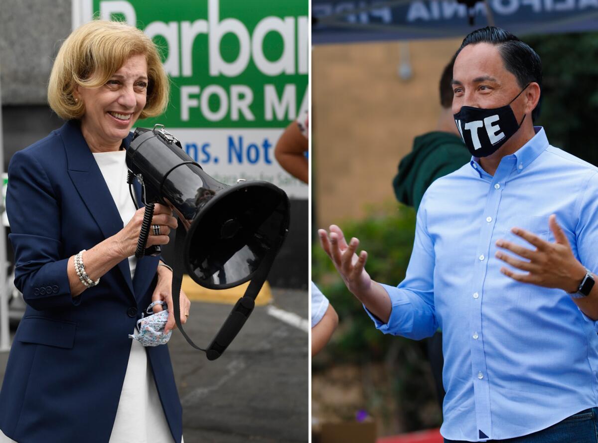 Gloria, Bry campaign across the city Saturday as battle for San Diego