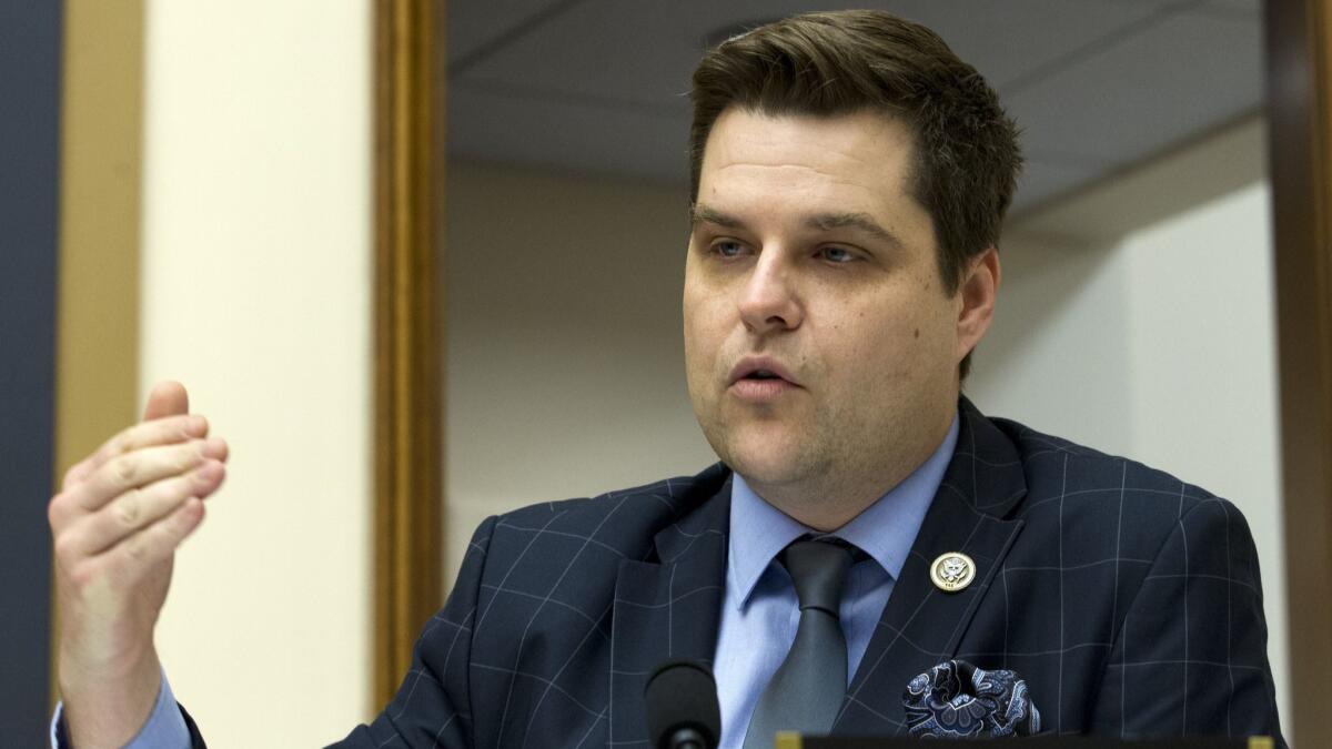 Rep. Matt Gaetz (R-Fla.) at a House Judiciary Committee hearing on Feb. 6.