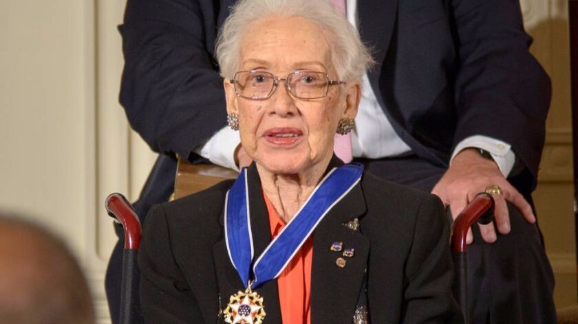 Former NASA mathematician Katherine Johnson after receiving the Presidential Medal of Freedom from President Obama in 2015.