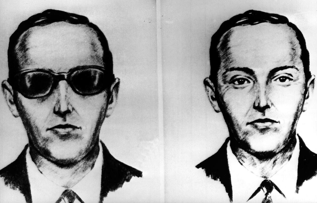 FILE--This undated artist sketch shows the skyjacker known as D.B. Cooper from recollections of the passengers and crew of a Northwest Airlines jet he hijacked between Portland and Seattle on Thanksgiving eve in 1971. Nearly 50 years after skyjacker D.B. Cooper vanished out the back of a Boeing 727 into freezing Northwest rain, wearing a business suit, a parachute and a pack with $200,000 in cash, a crime historian is conducting a dig on the banks of the Columbia River in Vancouver, Washington, in search of evidence. (AP-Photo/File)