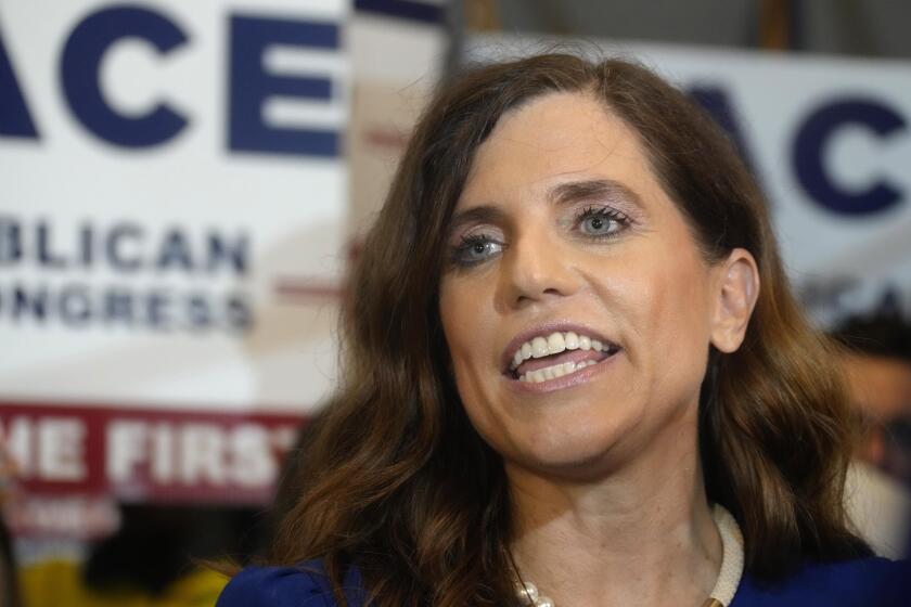 FILE - Republican U.S. Rep. Nancy Mace of South Carolina is shown in this file photograph, speaking to supporters at her election night event, June 14, 2022, in Mount Pleasant, S.C. Mace faces Democrat Annie Andrews, in the Nov. 8, 2022 general election. (AP Photo/Meg Kinnard, File)