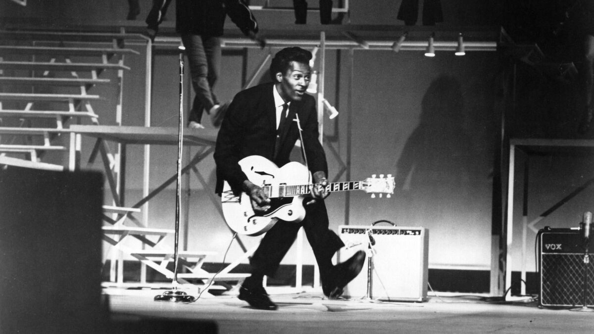 Chuck Berry performs in Santa Monica in 1964.