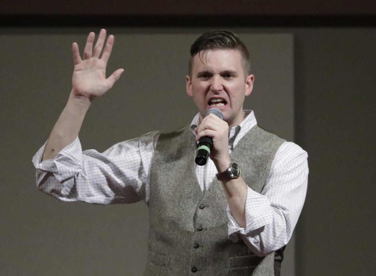 Richard Spencer, who leads a movement that mixes racism, white nationalism and populism, speaks at Texas A&M University campus this month.