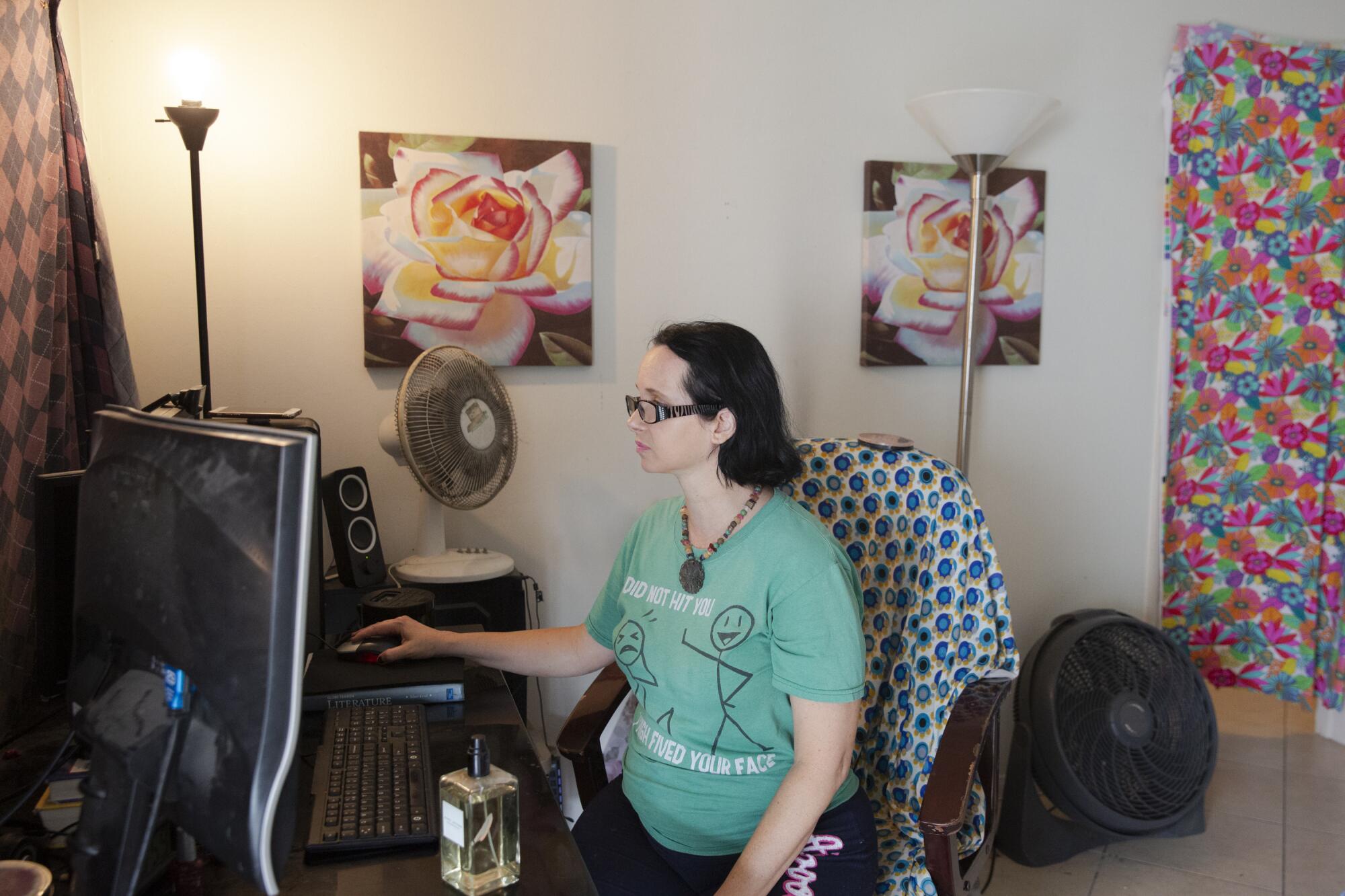 Amber Elizabeth Stevens in her studio apartment in Long Beach