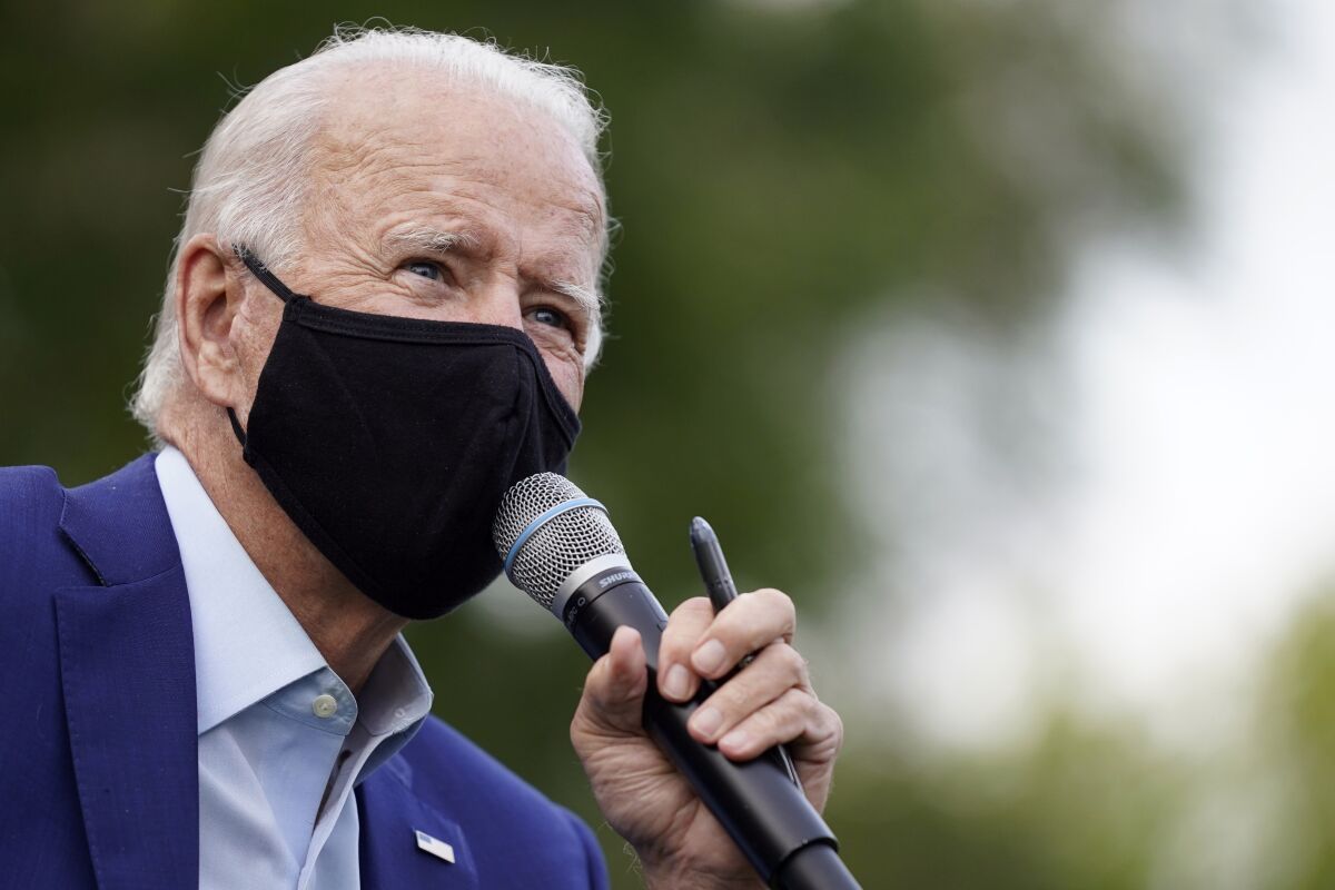 Democratic presidential candidate Joe Biden speaks in Detroit Wednesday, Sept. 9, 2020. (AP Photo/Patrick Semansky)