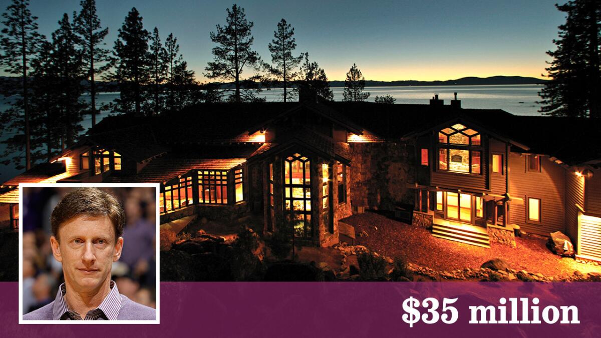 The waterfront mansion along Lake Tahoe sits on 13.6 acres.