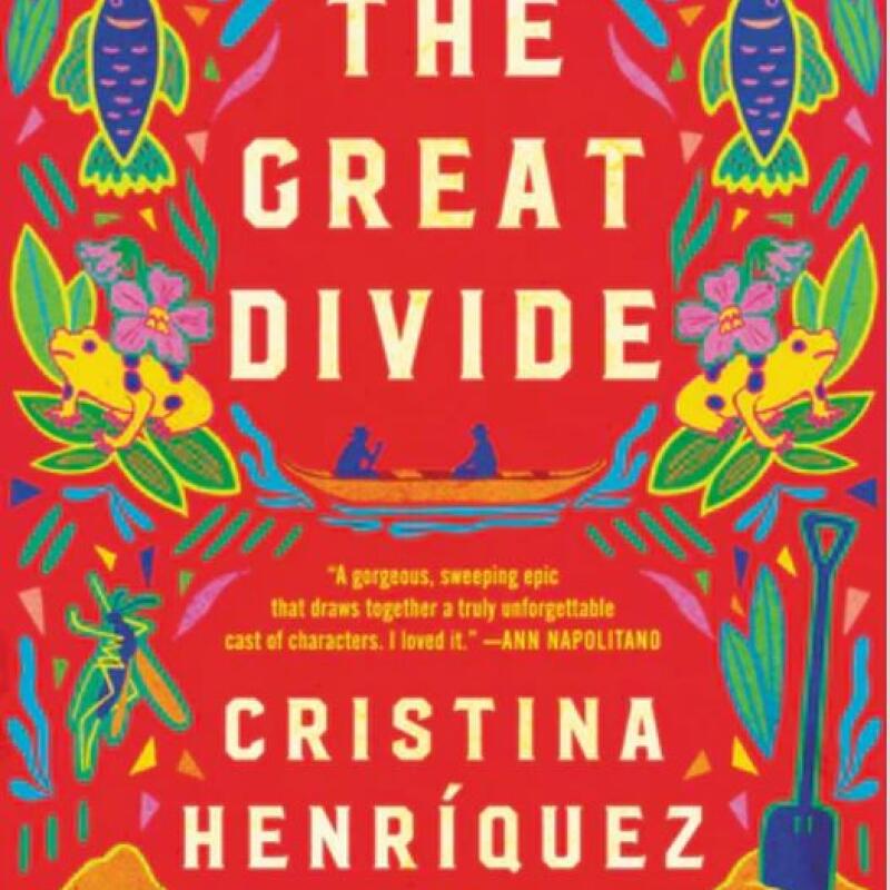 The cover of "The Great Divide" is red with colorful flowers and leaves