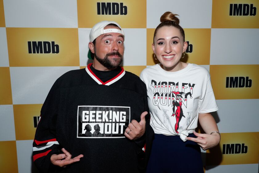 Host Kevin Smith and his daughter, actress Harley Quinn Smith, attend the IMDb Yacht at San Diego Comic-Con 2016.