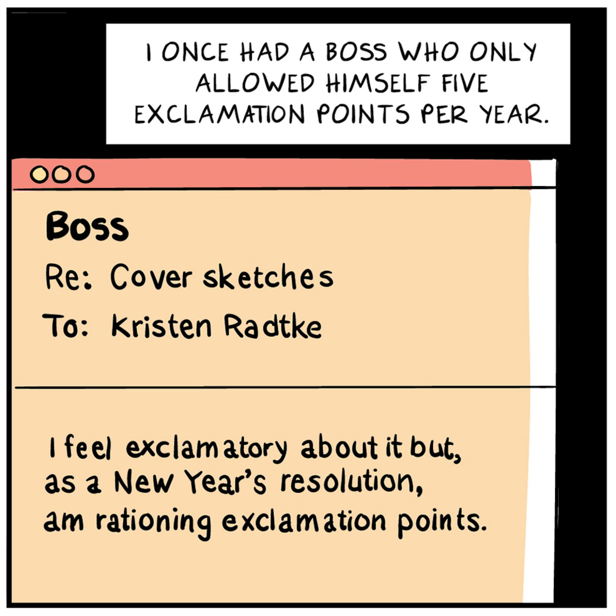 Comic panel with an illustration  of an email from a "boss" to an employee