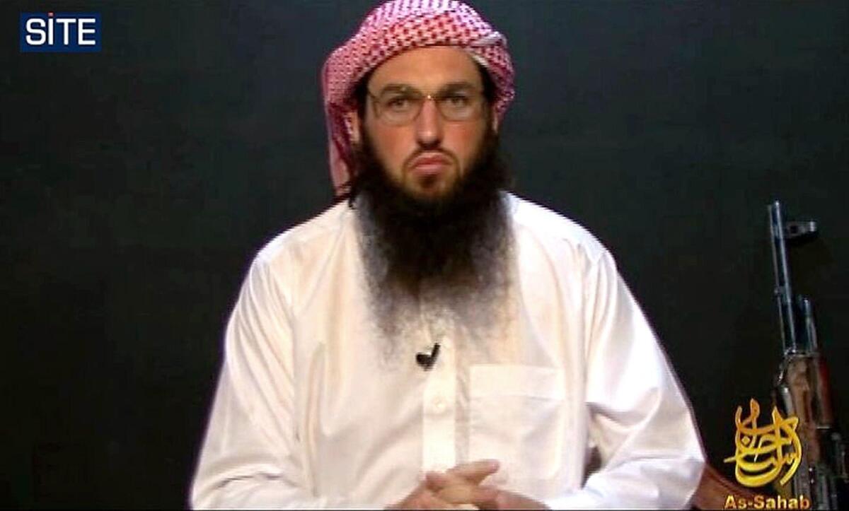 Adam Yahiye Gadahn delivering an Al Qaeda messsage on video.