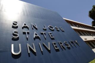 File - In this June 30, 2011 file photo is an exterior view of San Jose State University in San Jose, Calif. 