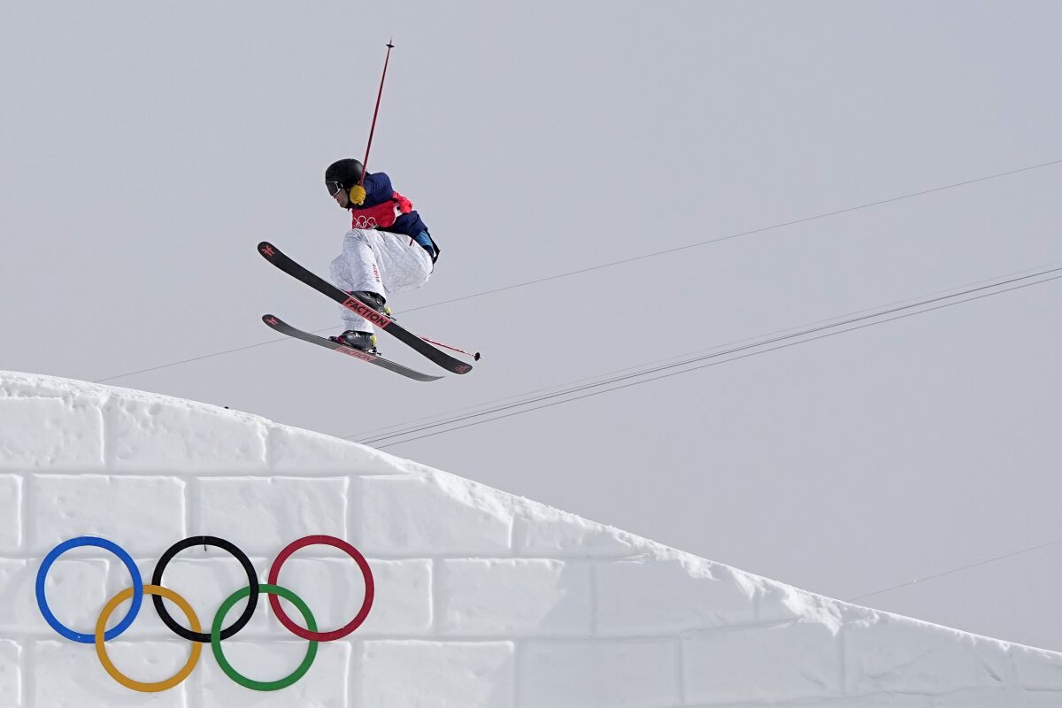 United States' Alexander Hall reacts during the men's slopestyle finals.