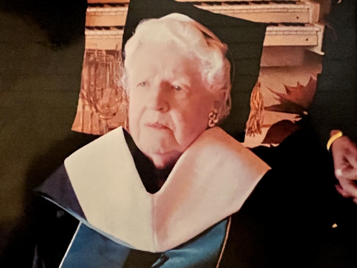 Violet Patton is pictured receiving her second honorary doctorate degree in education from Ohio University when she was 93.