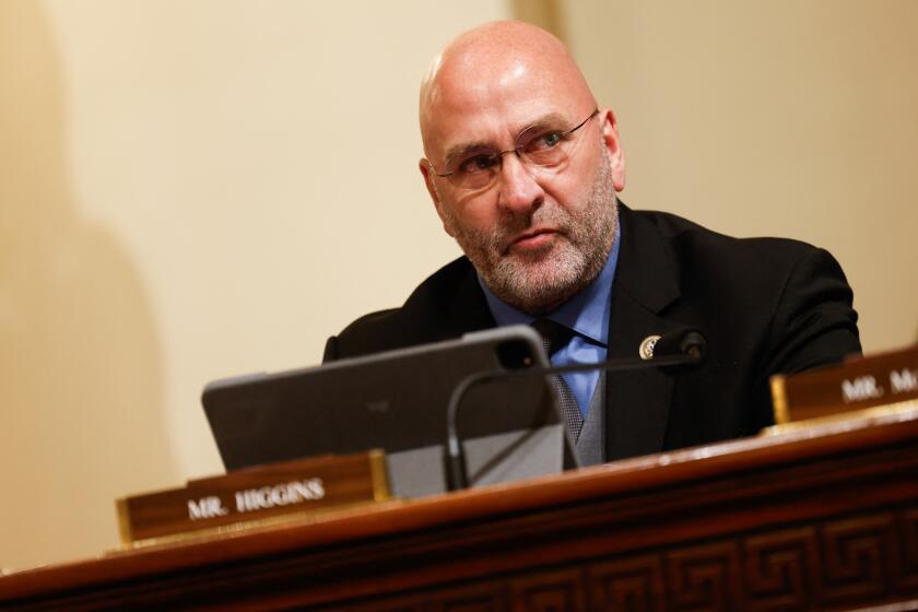 US Representative Clay Higgins speaks as Homeland Security Secretary Alejandro Mayorkas testifies at a Fiscal Year 2025 budget hearing at Capitol Hill in Washington, DC on April 16, 2024. (Photo by Julia Nikhinson / AFP) (Photo by JULIA NIKHINSON/AFP via Getty Images)