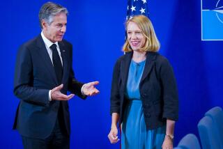 US Secretary of State Anthony Blinken, left, during the meeting with Norwegian Foreign Minister Anniken Scharning Huitfeldt, right, during NATO's informal meeting of foreign ministers in Oslo, Thursday, June 1, 2023. (Lise Aserud/Pool Photo via AP)