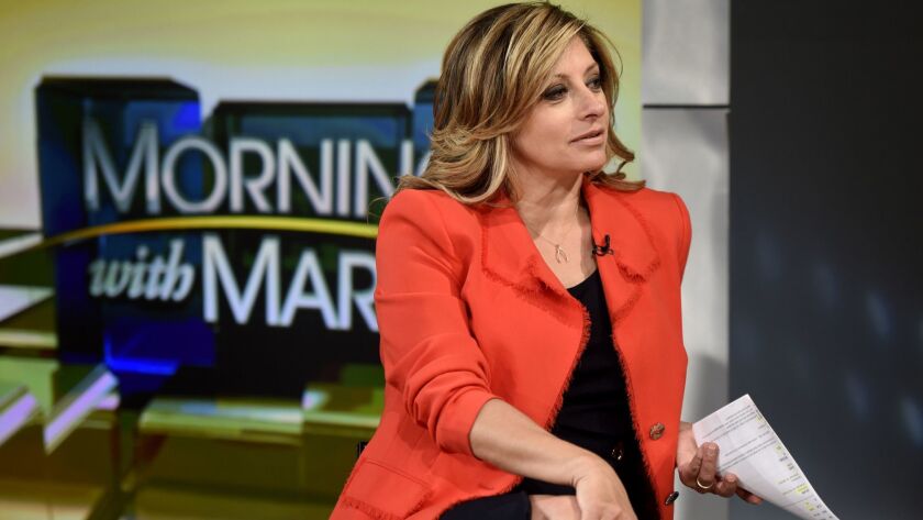Fox News and Fox Business Network anchor Maria Bartiromo on the set of "Mornings with Maria" at the Fox News studios in New York.