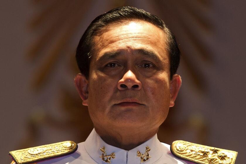 Thai Prime Minister Prayuth Chan-ocha during a news conference on May 26, 2014, when he retired as an army general to take on the role of junta leader.