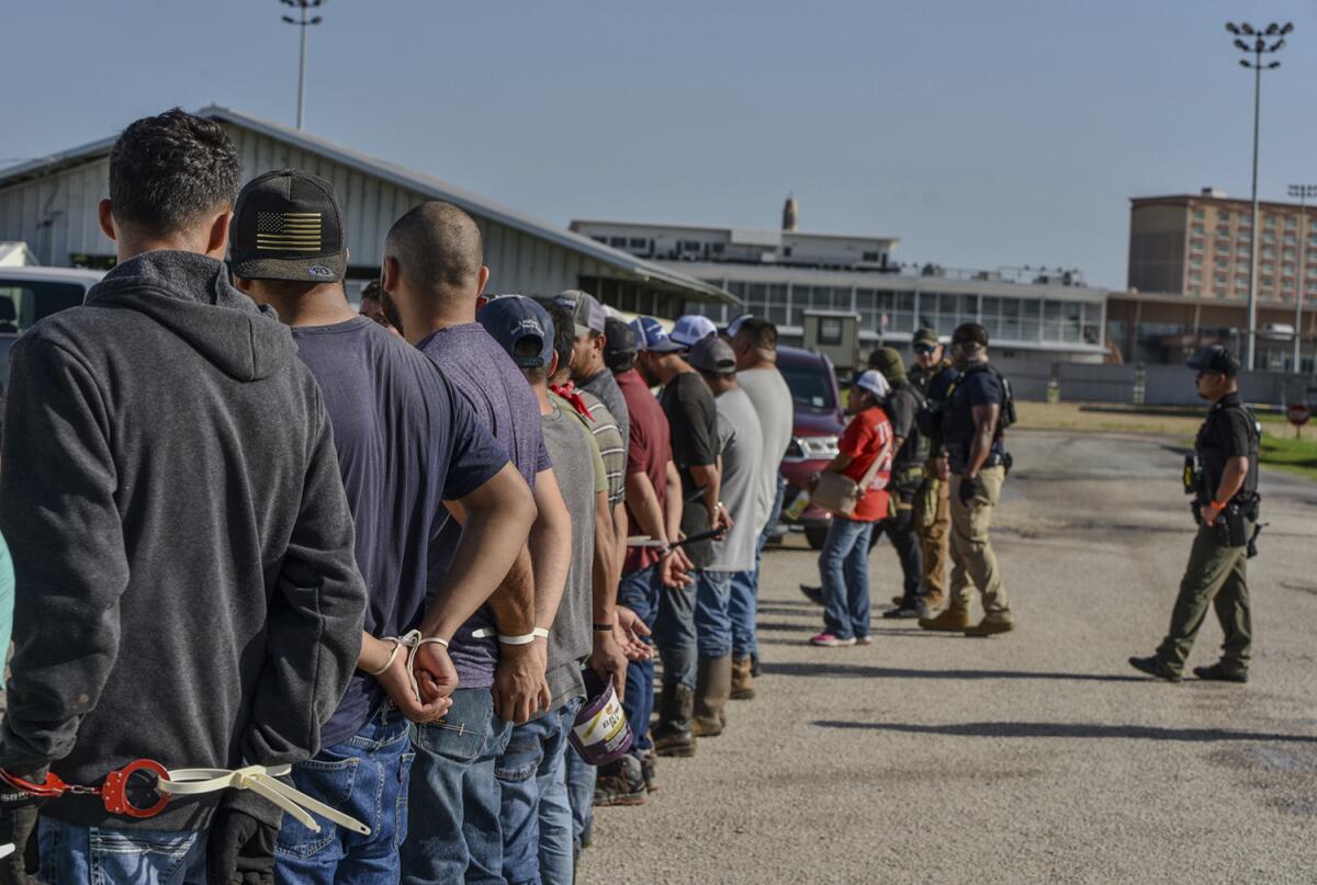 Workers arrested by ICE at Delta Downs Racetrack, Hotel and Casino near Vinton, La., on Wednesday, June 18, 2025.