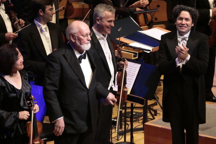 Composer-conductor John Williams, second from the left, was celebrated at the Los Angeles Philharmonic's 2014 season opener. Here's a look at the annual opening-night concerts at Walt Disney Concert Hall since the venue's inauguration in 2003.