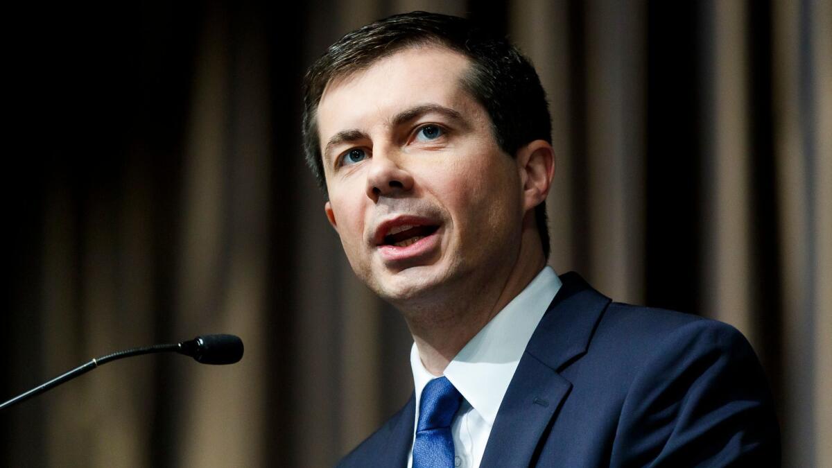 Mayor Pete Buttigieg, of South Bend, Ind., addresses the National Action Network's annual national convention in New York on April 4.