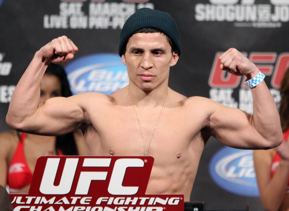 NEWARK, NJ - MARCH 18: Joseph Benavidez weighs in at 136 lbs at the UFC 128 weigh-in at the Prudential Center on March 18, 2011 in Newark, New Jersey. (Photo by Josh Hedges/Zuffa LLC/Zuffa LLC via Getty Images)