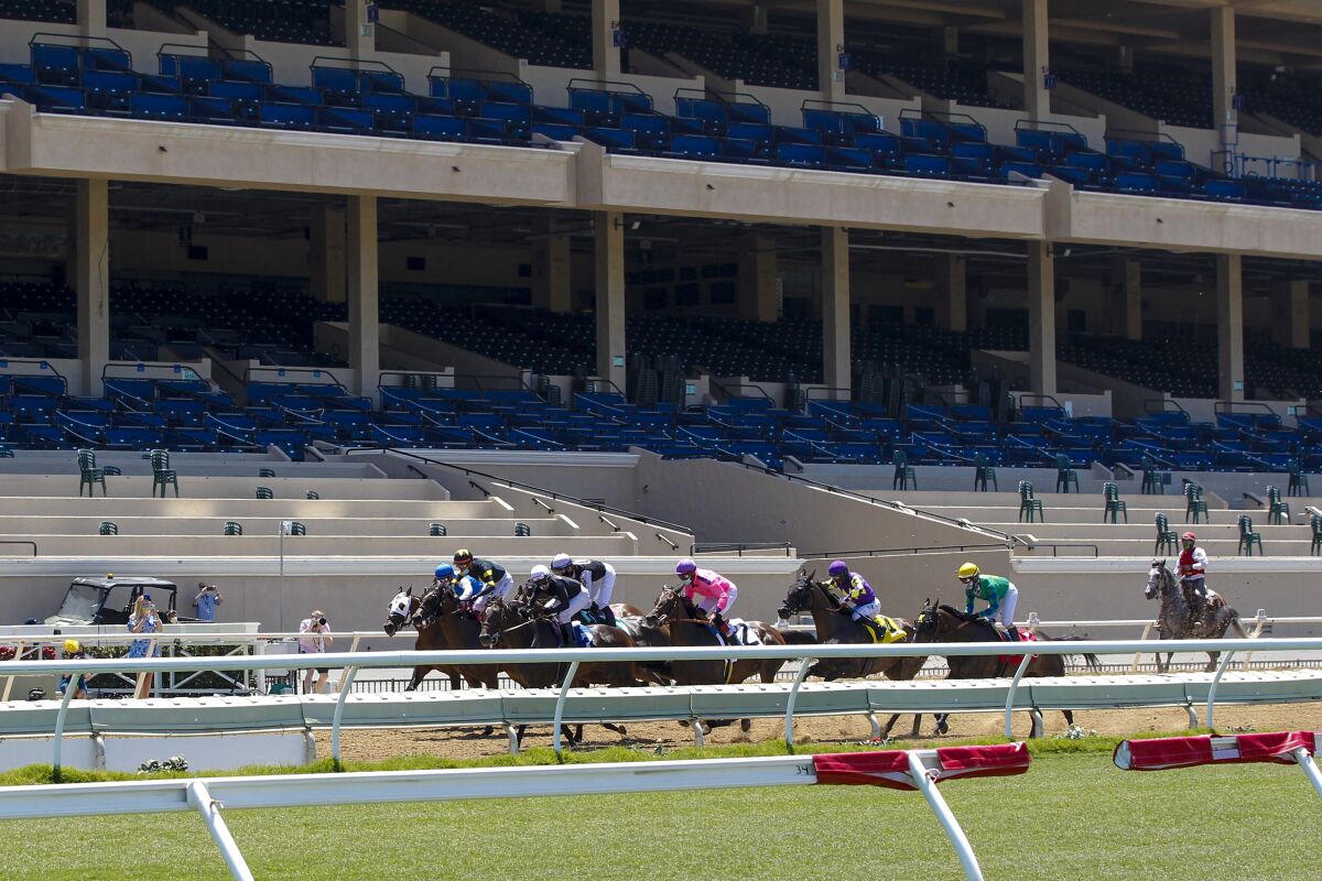 Opening day at the Del Mar Racetrack happened in front of empty grandstand.