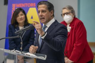 LOS ANGELES, CA-FEBRUARY 3, 2023:LAUSD Superintendent Alberto Carvalho announces a new mentoring initiative, Everyone Mentors LA, during a press conference at Compton Ave. Elementary School STEAM Academy in Los Angeles. At right is LAUSD Board President Jackie Goldberg. The mentoring initiative will invest in the lives of historically underserved students. It will match students contending with declining grades, chronic absenteeism, social emotional support and other challenges that have inhibited their academic success with a mentor from the Los Angeles community. (Mel Melcon / Los Angeles Times)