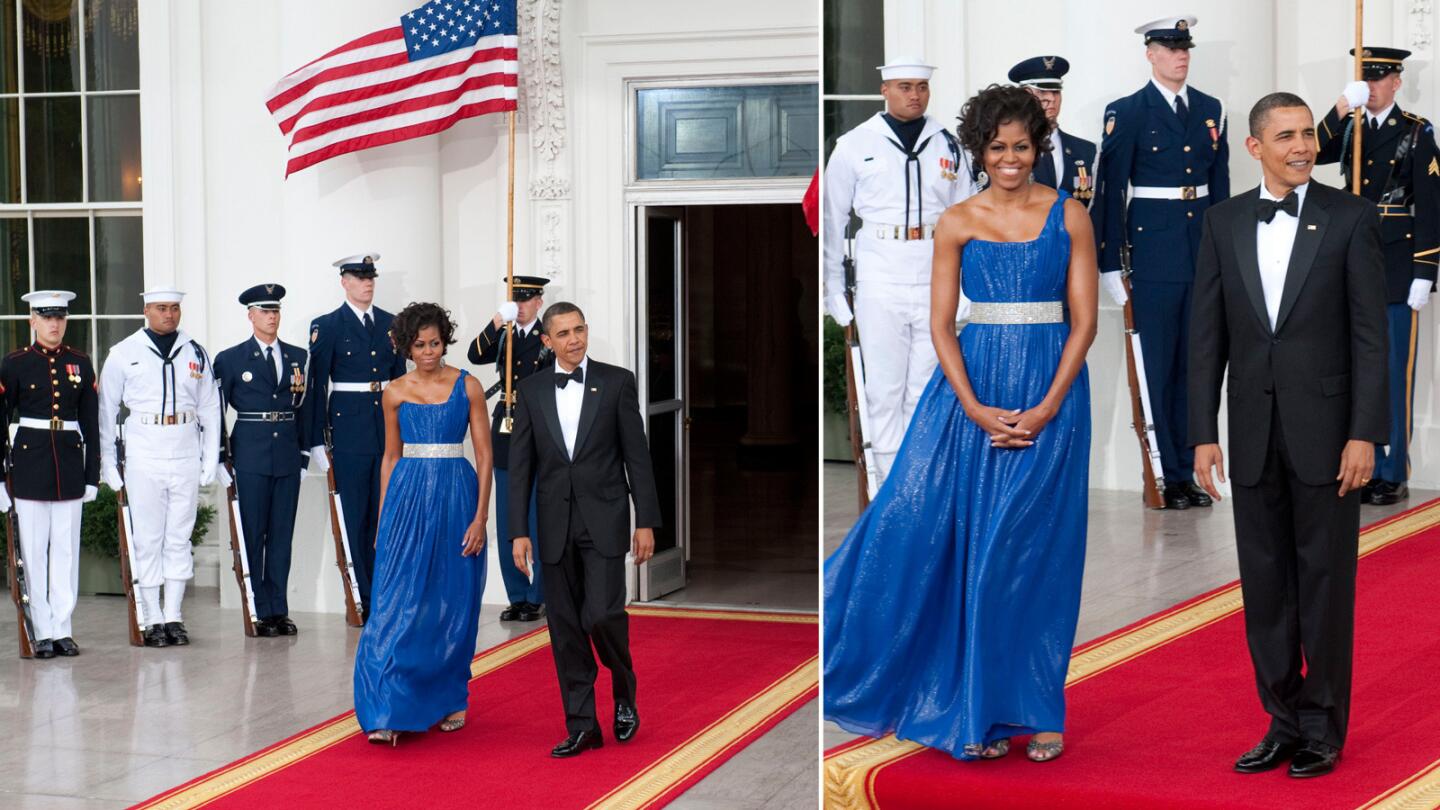 Michelle Obama in sapphire-blue