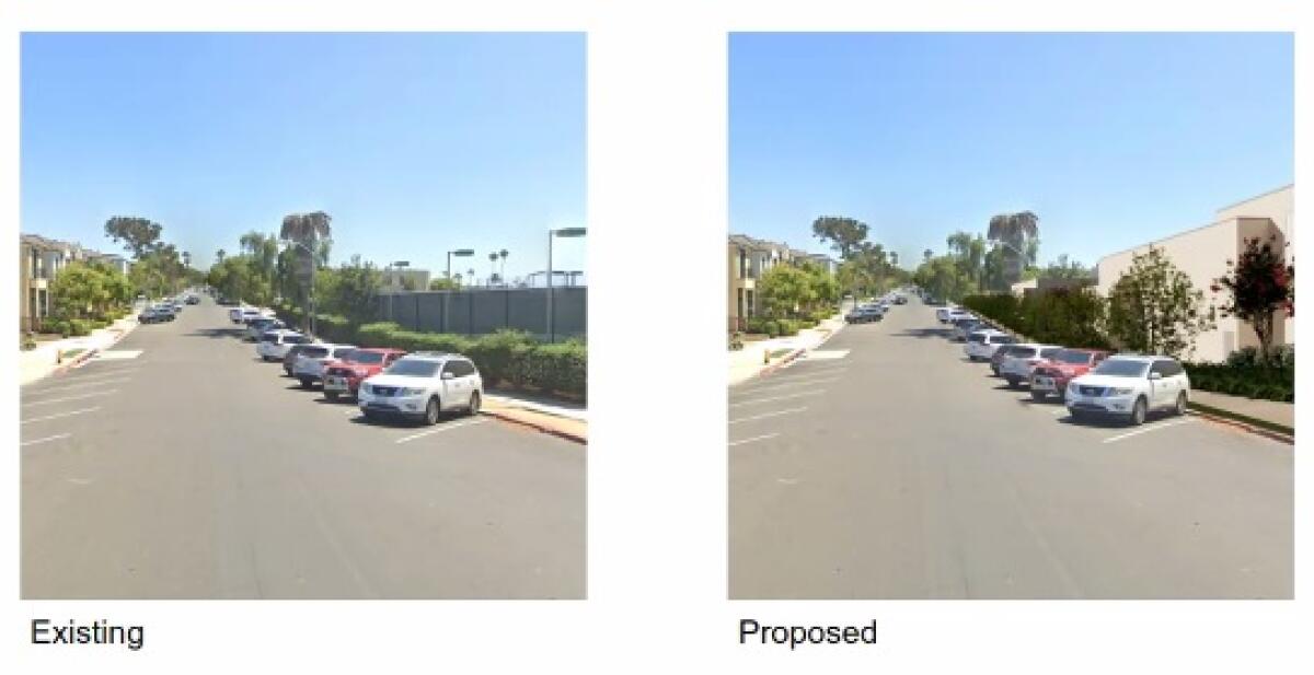 A current view of Draper Avenue (left) is pictured next to a rendering of a proposed development at The Bishop's School.